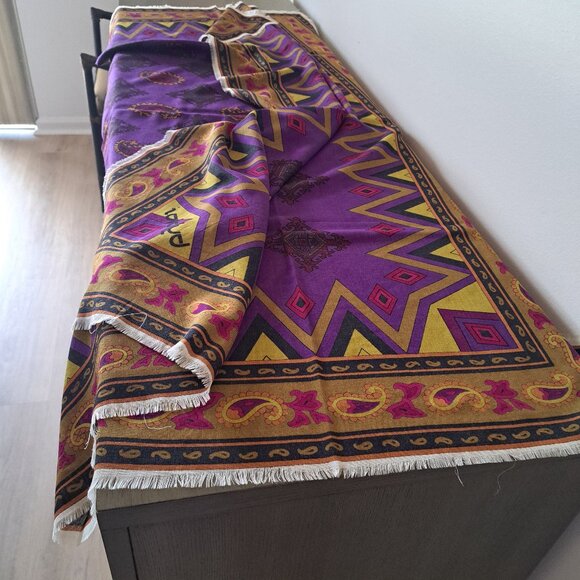 BYBLOS Luxurious Vintage Logo Shawl Scarf Wool Blend Paisley Large Square 54in - Picture 10 of 10